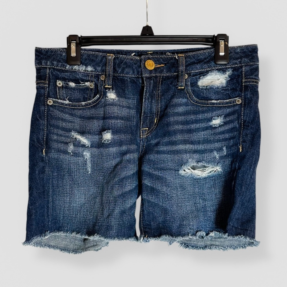 American Eagle Size 2 Live Your Life Distressed Blue Jean Shorts Raw Hem Casual